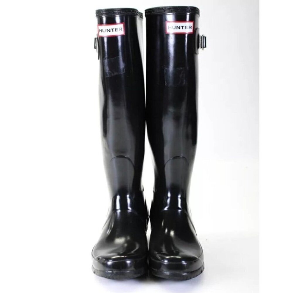 HUNTER BOOTS Woman’s Original Tall Back Adjustable Rain Boots BLACK Gloss